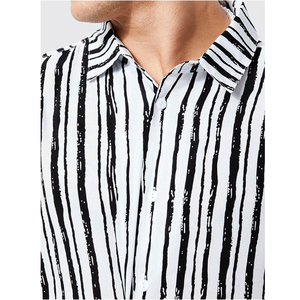 Offre spéciale Chemise décontractée rétro à col roulé pour homme rayée blanche et respirante Meilleur prix OEM ODM Vente en gros pour le printemps - Product Image 2