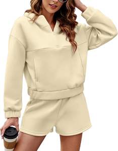 Conjunto de 2 Piezas de Chándal de Algodón para Mujer, Diseño Personalizado, Sudadera Holgada con Cuello Redondo y Pantalones Cortos, Conjunto de Chándal para Mujer - Product Image 2