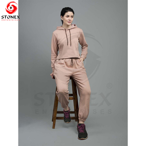 ชุดวอร์มผ้าฟลีซสำหรับผู้หญิงชุดวอร์มสองชิ้นสีพื้นพร้อมเชือกผูกแบบลำลองออกแบบมาสำหรับฤดูใบไม้ร่วง - Product Image 1