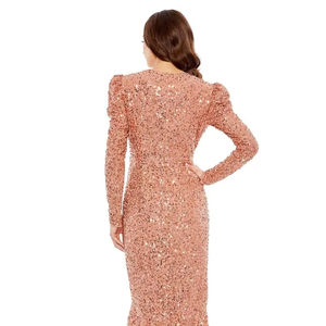 ชุดเดรสประดับด้วยลูกปัดสำหรับงานเลี้ยงตอนเย็นงานพรอมสีโรสโกลด์ยาวทรงตรงเข้ารูปแบบเจ้าหญิงสำหรับงานแต่งงาน - Product Image 1