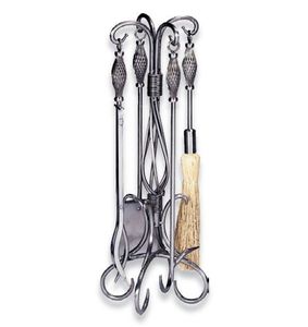 Elegant hearthside iron <b>fire</b> <b>tools</b> set with decorative motifs and traditional style made for upscale homes - Product Image 5