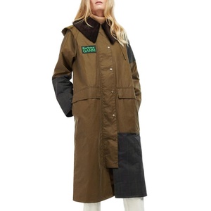 Abrigo Largo de Algodón Orgánico <span class=keywords><strong>Barbour</strong></span> X Ganni Burghley, Tejido Impermeable con Logotipo, Talla 14 US - Product Image 1