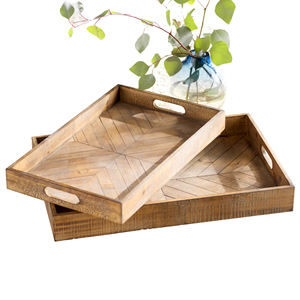 Juego de bandejas de madera de mango real hechas a mano con asas, utensilios de cocina, vajilla de mesa, bandeja de servicio de 2 bandejas usada - Product Image 1