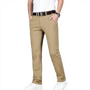 Pantalones chinos caqui ajustados para hombre, diseño informal elástico ligero, alto elástico, Parte delantera plana, patrón recto medio, servicio OEM - Product Image 3