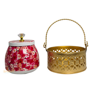 Pot à fruits secs imprimé en fer Pichwai Design avec panier décoratif pour le stockage des aliments et les cadeaux - Product Image 3