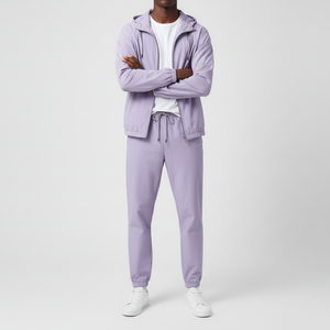 Ensemble de survêtement 2 pièces pour homme, style streetwear décontracté, uni, avec capuche, coupe-vent, en coton, pour la salle de sport, veste zippée et pantalon de survêtement - Product Image 3
