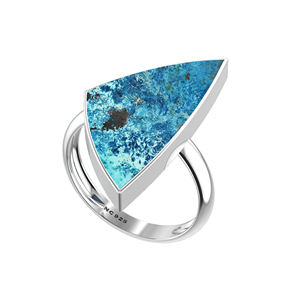 Anillo de Compromiso de Plata de Ley 925 con Engaste de Bisel, Shattuckita en Forma de Trillón, Lazos y Formas Ovaladas, Estilo Clásico, Anillo de Energía Positiva - Product Image 1