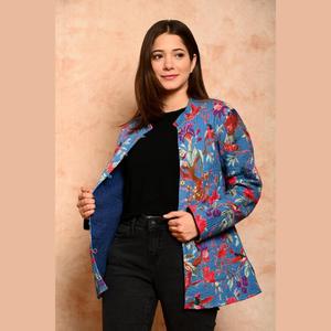 Winter Reversible Hooded Blazer <b>Jacket</b> for Ladies-Cotton Floral Print Short Length SHKL1013 - Product Image 5