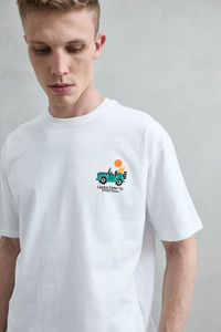 T-shirt Beige Regular Fit 100% Cotone - Stampa Floreale Retrò Coastal Drive '95 Manica Corta 240g Anti-Pilling Stile Casual da Vacanza - Product Image 3