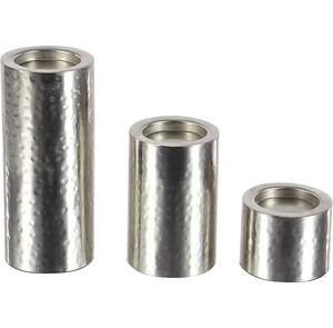 Bougeoir pilier en métal martelé argenté en forme de cylindre pour table à manger décoration de maison et de mariage pilier de bougie - Product Image 4