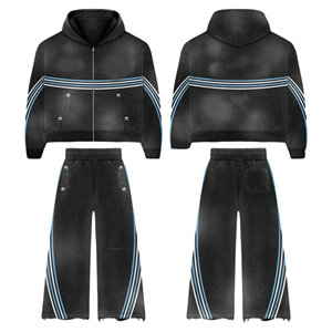 Trajes de chándal de socorro para hombres Pantalones de chándal de moda y conjunto de Sudadera con capucha Jersey Personalizar Stitch Sudaderas con capucha lavadas con ácido para hombres - Product Image 1