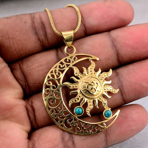 Nuevo Collar con Colgante de Sol y Luna Estilo Boho de Alta Calidad, Collares Vintage de Latón para Mujer, Chapado en Oro de 18k, Joyería Celestial, Venta al por Mayor/OEM - Product Image 4