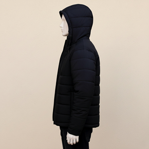 Veste d'automne rembourrée noire pour homme, capuche, vêtement d'extérieur chaud et isolé, ceinture, décontractée, hip-hop, 100% polyester, coupe-vent, respirante - Product Image 2