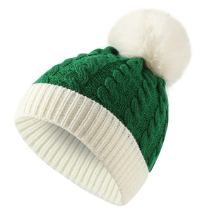 Unisex invierno rojo y verde 100% lana transpirable e impermeable gorro de punto para mujeres y hombres - Product Image 3