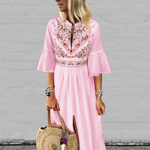 Verano nuevo elegante boho bordado maxi largo vestido noche vestido de fiesta vestido para las mujeres - Product Image 1