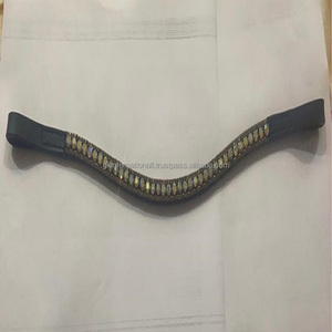 Bandeau de sourcils de cheval en cuir noir avec 3 rangées de cristaux de verre dorés argentés, strass bling-bling, vente en gros - Product Image 2