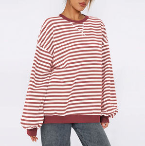 <b>Women's</b> Streetwear Trend Pullover Fashion Round Neck T Shirt Striped Sweatshirt Loose Lantern Sleeve <b>Top</b> high quality - Product Image 4