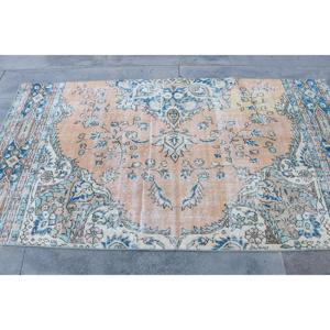 Alfombra Turca de 3.8x6.9 pies, Alfombra de Lana Vintage con Diseño Floral Azul - Product Image 4