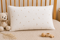 Taie d'oreiller pour bébé en mousseline 100 % coton avec motifs étoiles et lune – Housse de coussin douce pour berceau, literie respirante pour tout-petits