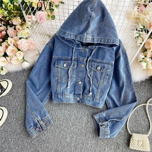 แจ็กเก็ตยีนส์มีฮู้ดของผู้หญิงแจ็กเก็ตผ้าเดนิมผ้าฝ้ายออร์แกนิกของ100% ดีไซน์ผู้ชายตามสั่ง - Product Image 1