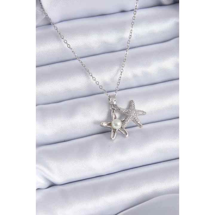 316L Steel Silver Color Zircon Stone Openable Starfish Model Women's Necklace