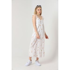 Vestido Midi Amarillo con Bordado Floral y Cuello en V para Mujer, Estilo Elegante de Verano, Ropa al Por Mayor - Product Image 4