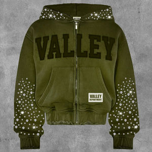 Streetwear personnalisé recadrée Boxy 450 g/m² en éponge française délavé au soleil strass à l'acide sweat à capuche zippé en coton mélangé - Product Image 3