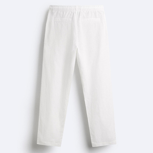 Respirant printemps et automne nouveaux hommes décontracté lin coton pantalon couleurs unies léger personnalisé coton lin pantalon - Product Image 3