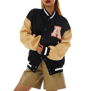 Wholesale <b>High</b> Quality Women Crop <b>Top</b> Letterman Jackets Winter Long Sleeves Coats Varsity Baseball Jacket Custom Blank <b>Leather</b> - Product Image 1