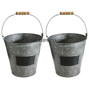 Macetas de metal galvanizado con diseño de granja de acabado rústico perfecto para la decoración de plantas de interior y exterior en jardines domésticos - Product Image 4