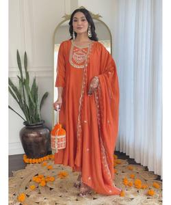 Islamic Women Salwar Suit in Classic Kaftan Robes Style with Blue Cotton Fabric Party Wear Plus Size - Product Image 6