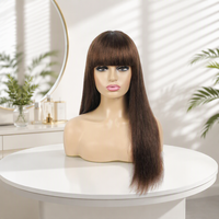 Cheveux indiens Remy longs avec frange complète # Perruque brune naturelle lisse, fabriquée à la machine, densité 200%, pour femmes noires