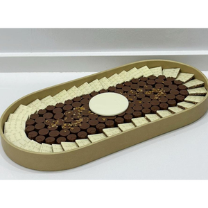 Plateau exclusif en métal argenté marron avec poignées florales dorées Plateau à dessert au chocolat Plateau à chocolat décoratif pour événements - Product Image 5