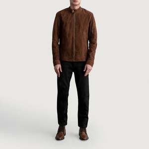 Zen Brown <b>Suede</b> Biker <b>Jacket</b> Water-Proof Genuine <b>Leather</b> Sheep Skin Cowhide Autumn Vintage Style Zippered Closure Sizes XS XL - Product Image 4