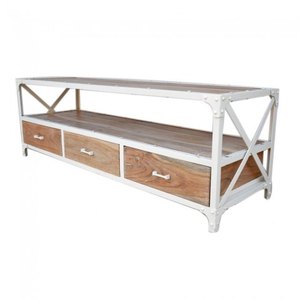 Mueble de TV industrial moderno de madera maciza con cajón, Unidad de TV de centro de entretenimiento para sala de estar o entrada - Product Image 3