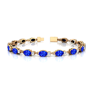 Conception à la mode exquise or 14 carats 2.2mm taille ovale tanzanite naturelle avec de vrais diamants délicats bracelets de tennis élégants en gros - Product Image 5