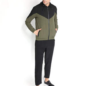 Survêtement pour homme personnalisé noir vert olive couleur bloquée 100% coton vêtements d'entraînement pour la saison d'hiver - Product Image 3