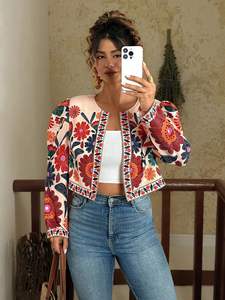 Chaquetas de Mujer para Otoño e Invierno, Hechas a Mano, Ecológicas, Acolchadas, con Bordado Floral de Algodón Puro Indio, Talla Única, Tejido de Lona - Product Image 2