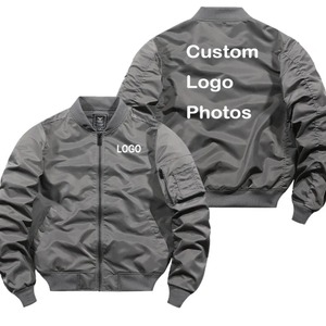 Blouson zippé imprimé bricolage unisexe Logo personnalisé Bomber épais à col montant tissu toile saison d'hiver motif coupe-vent fin - Product Image 1