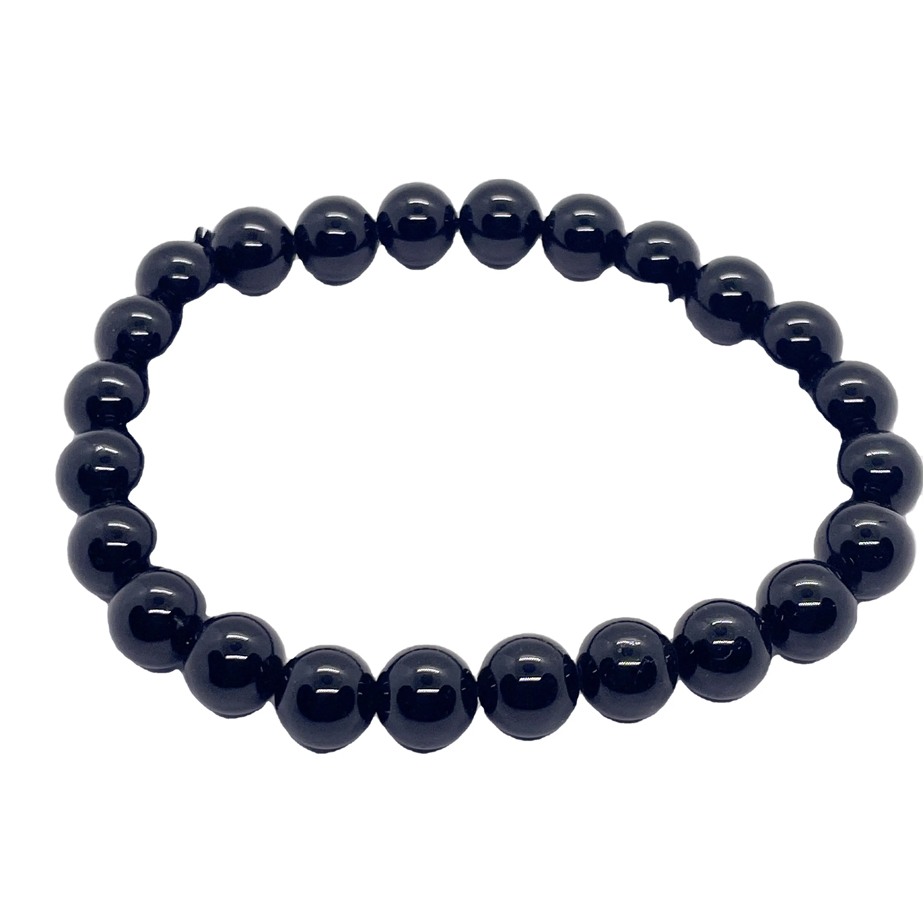 Pulsera elástica de turmalina para meditación curativa, brazalete para regalo, piedra semipreciosa, alta calidad, color negro