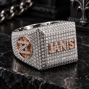 Anillo Personalizado con Nombre en Plata de Ley 925 con Incrustaciones de Moissanita VVS Certificada por GRA, Anillo Hip Hop de Dos Tonos, Joyería Personalizada para Hombre - Product Image 1