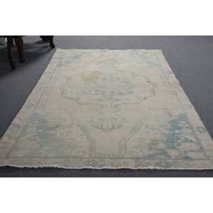 Vintage 4 X 7,8ft laine turque tapis traditionnel écologique Beige bleu Patchwork tissage plat pour décorations de salle à manger Latex - Product Image 5