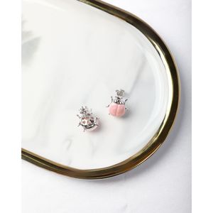 Pink Ladybug <b>Stud</b> <b>Earrings</b> in White Gold with Diamond Pearl and Zircon - Product Image 2