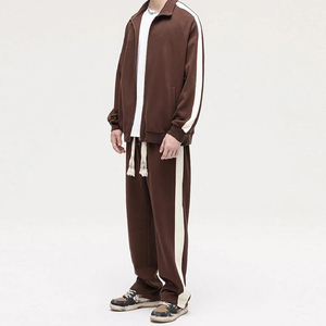 Men's <b>Black</b> Tracksuit Set Full Sleeve Stand Collar Zipper Closure Loose Fit Solid Color Breathable Polyester Autumn Casual Wear - Product Image 4