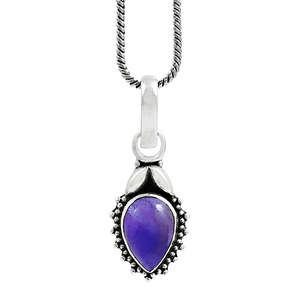 925เครื่องประดับเงินสเตอร์ลิงเครื่องประดับวินเทจแอเมทิสต์ธรรมชาติจี้ทรงลูกแพร์ตัดเครื่องประดับโบฮีเมียนทำมือสวยสำหรับเด็กผู้หญิง - Product Image 1