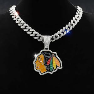 Colgante de Moissanita de Alta Calidad Chapado en Oro y Plata de los Chicago Blackhawks de la NHL, Estilo Hip Hop, Accesorio para Fanáticos del Hockey sobre Hielo, Campeones - Product Image 2