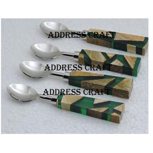 Ensembles de cuillères à dîner à manche en résine marbrée en acier inoxydable, meilleures ventes, ustensiles de cuisine pour la maison pour les mariages et le service des aliments - Product Image 1