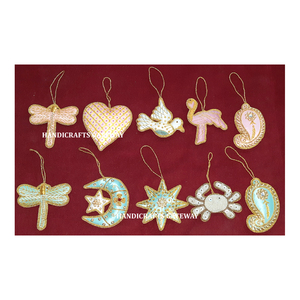 Christmas Festival and New Year Party Decoration <b>Assorted</b> Designs Zari Hand Embroidery With <b>Beaded</b> Work Hanging Ornament - Product Image 1