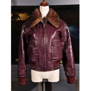 Chaqueta de Cuero de Alta Calidad para Hombre, Estilo Bomber, Cuello Alto, Personalizada, de Cuero Genuino Repujado Color Borgoña, Vintage, Impermeable, OEM - Product Image 2