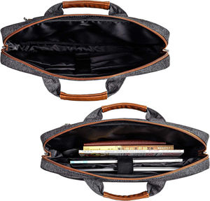 Shoulder Bag with Dual Compartments Leather Handles <b>Luggage</b> <b>Strap</b> Front Pocket Laptop Bags - Product Image 3